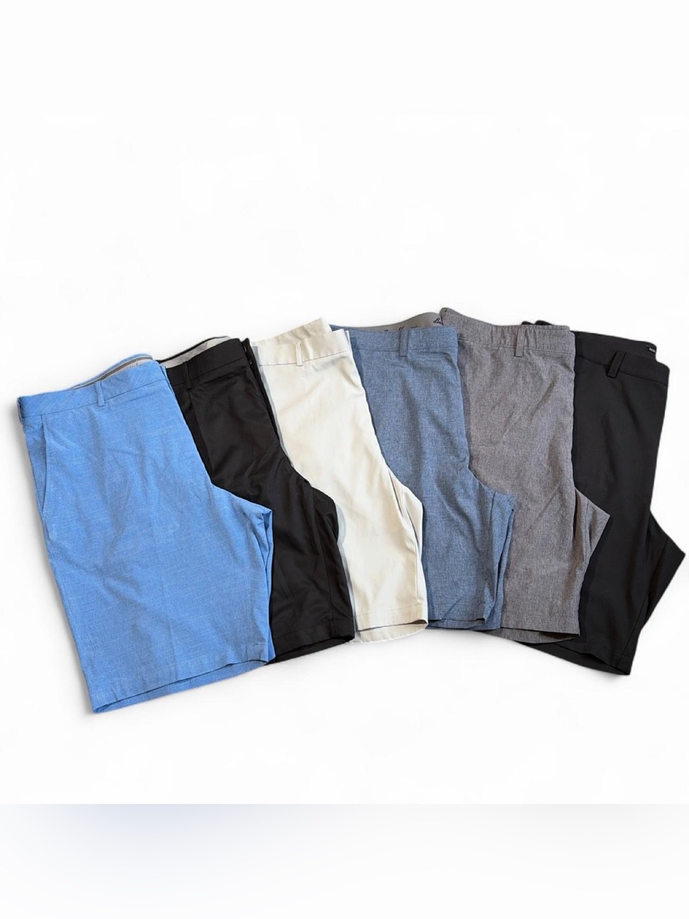 Bundle of 6 Pairs Men's Flat Front Shorts - Light Blue, Blue, Black, Gray